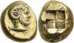 MYSIA. Kyzikos. Circa 425-400 BC. Stater (Electrum, 19 mm, 16.04 g). Head of Zeus-Ammon to right with a ram's ear and horn; below, tunny right. Rev. Q...