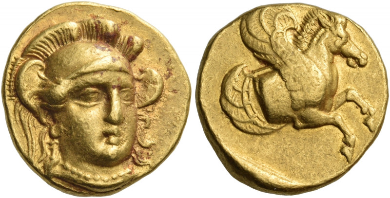 MYSIA. Lampsakos. Circa 400-370 BC. Stater (Gold, 18 mm, 8.45 g, 12 h). Head of ...