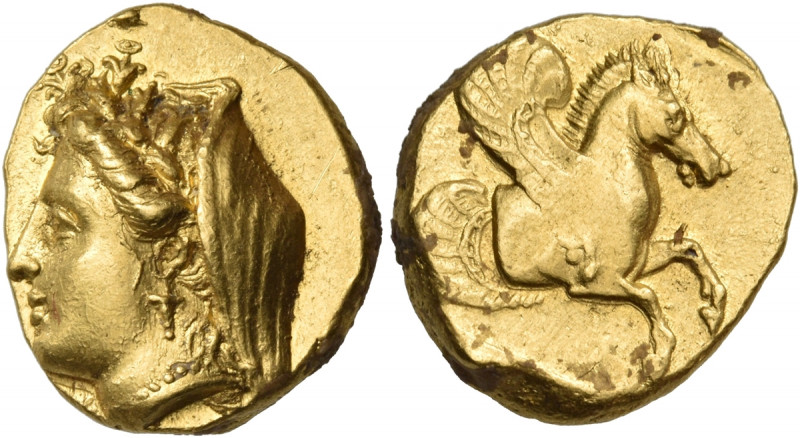 MYSIA. Lampsakos. Circa 360. Stater (Gold, 17 mm, 8.45 g, 11 h). Veiled head of ...