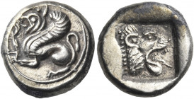 TROAS. Assos. Circa 500-480 BC. Drachm (Silver, 14 mm, 4.01 g, 4 h). Griffin seated to left, outstretching his left forepaw and raising his right; all...