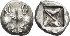 LESBOS. Unattributed early mint. Circa 500-450 BC. 1/4 Stater (Silver, 15 mm, 3.10 g), Phocaic standard, c. 500-460. Two profile boar's heads nose-to-...
