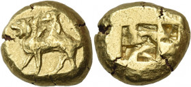 IONIA. Uncertain. Circa 600-550 BC. Stater (Electrum, 20 mm, 16.56 g), Phokaic standard. Chimaera, with a lion's body, open jaws and a heavy mane, a g...