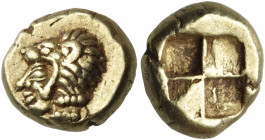 IONIA. Erythrai. Circa 550-500 BC. Hekte (Electrum, 10.0 mm, 2.57 g). Head of Herakles to left, wearing lion's skin headdress. Rev. Rough quadripartit...