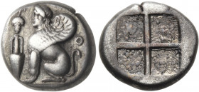 ISLANDS OFF IONIA, Chios. Circa 400-380 BC. Drachm (Silver, 14 mm, 3.70 g), . Sphinx seated to left on groundline; to left, bunch of grapes over Chian...