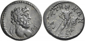 LYDIA. Saitta. Pseudo-autonomous issue, time of Commodus to Septimius Severus, 177-211. (Bronze, 20 mm, 4.44 g, 12 h). Bare-headed bust of Asklepios t...