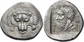 DYNASTS OF LYCIA. Mithrapata, circa 390-370 BC. Stater (Silver, 24 mm, 9.85 g, 4 h), uncertain mint. Lion's scalp facing; below snout, triskeles to le...