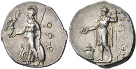 SOUTHEAST, Pamphylia or Cilicia. Uncertain city. Circa 380-340/330. Stater (Silver, 25 mm, 10.77 g, 3 h). Three letter Pamphylian inscription Athena, ...