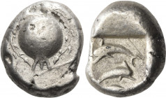 PAMPHYLIA. Side. Circa 460-430 BC. Stater (Silver, 19.5 mm, 10.85 g, 11 h). Pomegranate hanging downwards within a wreath of pomegranate leaves. Rev. ...