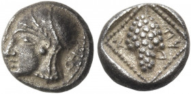 CILICIA. Anchiale. Circa 550-500 BC. Obol (Silver, 8 mm, 0.89 g, 6 h). Head of an Amazon to left, wearing a round earring and a tight headdress; behin...