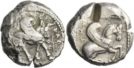 CILICIA. Ura (Kelenderis). Early 5th century BC. Stater (Silver, 20.5 mm, 10.29 g, 3 h). Winged bull walking to right; between hind legs, ankh-symbol;...