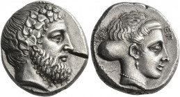 CILICIA. Nagidos. Circa 400-380 BC. Stater (Silver, 22 mm, 10.60 g, 1 h). Bearded head of Dionysos to right, wearing an ivy wreath. Rev. [ΝΑΓΙΔΕΩΝ] He...