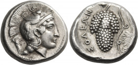 CILICIA. Soloi. Circa 410-375 BC. Stater (Silver, 20.5 mm, 10.79 g, 12 h). Head of Athena to right, wearing crested Attic helmet ornamented with a gri...