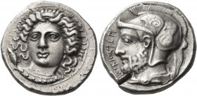 CILICIA. Tarsos. Pharnabazos, 380-374/3 BC. Stater (Silver, 23 mm, 10.80 g, 6 h). Female head facing, turned slightly to left and wearing pendant earr...