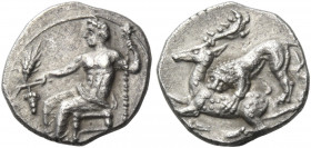 CILICIA. Tarsos. Mazaios, satrap of Cilicia, 361/0-334 BC. Obol (Silver, 11 mm, 0.77 g, 7 h). Baal seated left, his torso facing, holding grain ear an...
