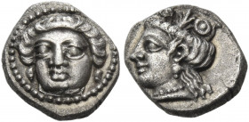 CILICIA. Tarsos. 4th century BC. Obol (Silver, 9 mm, 0.84 g, 3 h). Female head facing slightly to left, wearing single-pendant earrings. Rev. Head of ...
