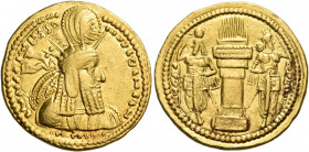 SASANIAN KINGS. Bahram I, 273-276. Dinar (Gold, 21.5 mm, 7.43 g, 3 h), Ctesiphon. mzdysn bgy wrhr’n MRKAn MRKA ‘yr’n W’nyr’n MNW ctry MN yzd’n Elabora...