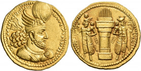 SASANIAN KINGS. Bahram II, 276-293. Dinar (Gold, 22 mm, 7.44 g, 3 h), Ctesiphon. mzdysn bgy wrhr’n MRKAn MRKA ‘yr’n W’nyr’n MNW ctry MN yzd’n Elaborat...