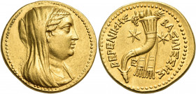 PTOLEMAIC KINGS OF EGYPT. Berenike II, wife of Ptolemy III, c. 244/3-221 BC. Pentadrachm (Gold, 26 mm, 21.37 g, 12 h), Alexandria, after c. 241. Veile...