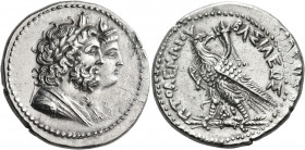 PTOLEMAIC KINGS OF EGYPT. Ptolemy IV Philopator, 225-205 BC. Tetradrachm (Silver, 28 mm, 14.79 g, 11 h), Alexandria. Jugate busts to right of Serapis,...