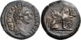 EGYPT. Alexandria. Domitian, 81-96. Obol (Bronze, 19.60 mm, 4.66 g, 12 h), year B = 2 = 82-83. ΑΥΤΟΚ ΚΑΙΣΑΡ ΔΟΜΙΤΙΑΝΟΣ ΣΕΒ Laureate head of Domitian t...