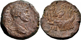 EGYPT. Alexandria. Trajan, 98-117. Drachm (Bronze, 34.00 mm, 22.53 g, 12 h), year IB = 12 = 108-109. [ΑΥΤ] ΤΡΑΙΑΝ ΣΕΒ - [ΓΕΡ]Μ ΔΑ[ΚΙΚ] Laureate and dr...