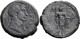 EGYPT. Alexandria. Trajan, 98-117. Drachm (Bronze, 37.60 mm, 28.36 g, 11 h), for the Ombites nome, year 13 = 109-110. [ΑΥΤ ΤΡΑΙΑΝ ΣΕ]Β - ΓΕΡ ΔΑΚΙΚ Lau...
