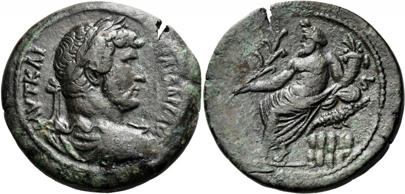 EGYPT. Alexandria. Hadrian, 117-138. Drachm (Bronze, 35.00 mm, 22.62 g, 11 h), y...