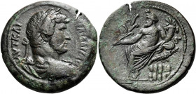 EGYPT. Alexandria. Hadrian, 117-138. Drachm (Bronze, 35.00 mm, 22.62 g, 11 h), year ΙϚ = 16 = 131-132. ΑΥΤ ΚΑΙ - ΤΡΑΙ ΑΔΡΙA CEΒ Laureate, draped and c...