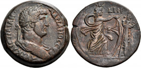EGYPT. Alexandria. Hadrian, 117-138. Drachm (Bronze, 33.10 mm, 25.61 g, 12 h), year IH = 18 = 133-134. ΑΥΤ ΚΑΙC ΤΡΑΙΑΝ・- ΑΔΡΙΑΝΟC CEB Laureate, draped...