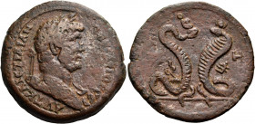 EGYPT. Alexandria. Hadrian, 117-138. Drachm (Bronze, 34.50 mm, 21.87 g, 12 h), year IH = 18 = 133-134. ΑΥΤ ΚΑΙC ΤΡΑΙΑΝ - ΑΔΡΙΑΝΟC CEB Laureate, draped...