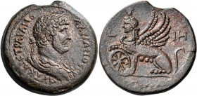 EGYPT. Alexandria. Hadrian, 117-138. Drachm (Bronze, 34.00 mm, 28.68 g, 12 h), year IH = 18 = 133-134. ΑΥΤ ΚΑΙC ΤΡΑΙΑΝO - ΑΔΡΙΑΝΟC CEB Laureate, drape...
