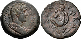 EGYPT. Alexandria. Hadrian, 117-138. Drachm (Bronze, 33.30 mm, 21.61 g, 12 h), year 19 = 134-135. ΑΥΤ ΚΑΙC ΤΡΑΙΑΝ - [ΑΔΡΙΑΝΟC CEB] Laureate, draped an...