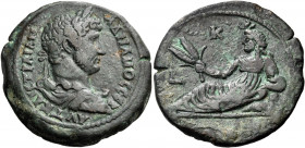EGYPT. Alexandria. Hadrian, 117-138. Hemidrachm (Bronze, 29.00 mm, 13.90 g, 12 h), year K = 20 = 135-136. AΥΤ ΚΑΙC ΤΡΑΙΑΝ ΑΔΡΙΑΝΟC CEΒ Laureate, drape...