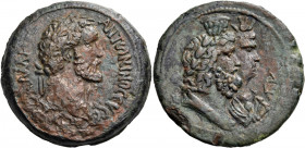 EGYPT. Alexandria. Antoninus Pius, 138-161. Drachm (Bronze, 35.00 mm, 30.26 g, 12 h), year Δ = 4 = 140-141. [ΑYΤ Κ Τ Α]ΙΛ ΑΔΡ - ΑΝΤωΝΙΝΟC EYCEΒ Laurea...