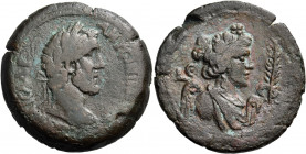EGYPT. Alexandria. Antoninus Pius, 138-161. Drachm (Bronze, 34.00 mm, 23.19 g, 1 h), year E = 5 = 141-142. [ΑYΤΟΚΡΑ Κ]ΑΙC ΑΔΡ - ΑΝΤωΝΙΝΟC Laureate hea...