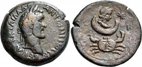 EGYPT. Alexandria. Antoninus Pius, 138-161. Drachm (Bronze, 34.00 mm, 24.74 g, 12 h), Zodiac - Moon in Cancer, year H = 8 = 144-145. ΑYΤ Κ Τ ΑΙΛ ΑΔΡ -...