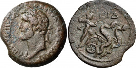 EGYPT. Alexandria. Antoninus Pius, 138-161. Drachm (Bronze, 32.00 mm, 18.27 g, 12 h), year IΔ = 14 = 150-151. ANTωNINOC C -EB EYC AΥT K T AIΛ AΔP Laur...