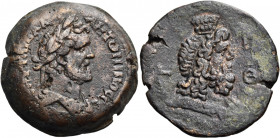 EGYPT. Alexandria. Antoninus Pius, 138-161. Drachm (Bronze, 33.80 mm, 26.49 g, 12 h), year ΙΘ = 19 = 155-156. ΑYΤ Κ Τ ΑΔΡ - ΑΝΤωΝΙΝΟC CE - B EYC Laure...