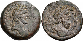 EGYPT. Alexandria. Antoninus Pius, 138-161. Drachm (Bronze, 33.00 mm, 24.77 g, 12 h), year ΙΘ = 19 = 155-156. ΑYT Κ T Α ΑΔΡI - [ΑΝΤωΝΙΝΟC CEB EY] Laur...