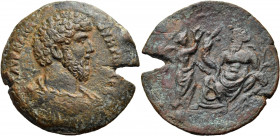 EGYPT. Alexandria. Lucius Verus, 161-169. Drachm (Bronze, 33.30 mm, 19.73 g, 12 h), year Γ = 3 = 162/3. Λ ΑYΡΗΛΙΟC ΟYΗΡΟC CEΒ Bareheaded, draped and c...