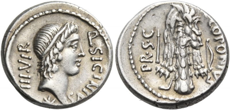 Q. Sicinius and C. Coponius, 49 BC. Denarius (Silver, 18 mm, 3.65 g, 6 h), mint ...