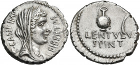 C. Cassius Longinus and L. Cornelius Lentulus Spinther, 43-42 BC. Denarius (Silver, 19 mm, 3.71 g, 6 h), mint moving with the army of Brutus and Cassi...