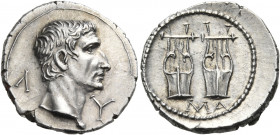 LYCIA, The Lycian League. Masicytes. Augustus, 27 BC-AD 14. Drachm (Silver, 19 mm, 3.34 g, 12 h), c. 27-20 or c. 21 BC. Λ - Y Bare head of Augustus (?...