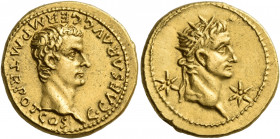 Gaius (Caligula), with Divus Augustus, 37-41. Aureus (Gold, 19 mm, 7.81 g, 3 h), Lugdunum, 37. C CAESAR AVG GERM P M TR POT COS Bare head of Caligula ...