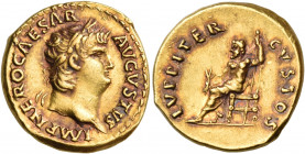 Nero, 54-68. Aureus (Gold, 20 mm, 7.33 g, 6 h), Rome, c. 66-67. IMP NERO CAESAR AVGVSTVS Laureate head of Nero to right. Rev. IVPPITER CVSTOS Jupiter,...