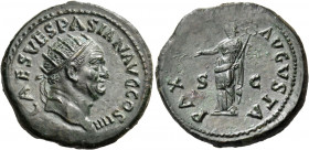 Vespasian, 69-79. Dupondius (Orichalcum, 27.5 mm, 12.98 g, 6 h), Rome, 72-73. IMP CAES VESPASIAN AVG COS IIII Radiate head of Vespasian to right. Rev....