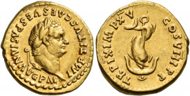 Titus, 79-81. Aureus (Gold, 19 mm, 7.30 g, 12 h), Rome, 1 January - 30 June, 80. IMP TITVS CΛES VESPΛSIΛN ΛVG P M Laureate head of Titus to right. Rev...