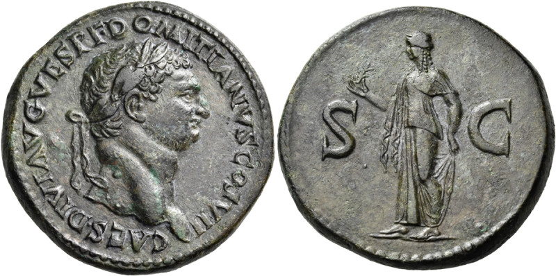 Domitian, as Caesar, 69-81. Sestertius (Orichalcum, 35 mm, 26.12 g, 6 h), uncert...