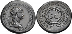 Trajan, 98-117. Dupondius (Orichalcum, 25 mm, 9.46 g, 6 h), Rome, for circulation in Syria, 116. IMP CAES NER TRAIANO OPTIMO AVG GERM Radiate and drap...