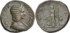 Julia Domna, Augusta, 193-217. Sestertius (Orichalcum, 29 mm, 21.18 g, 6 h), struck under Caracalla, Rome, 211-215. IVLIA PIA FELIX AVG Draped bust of...